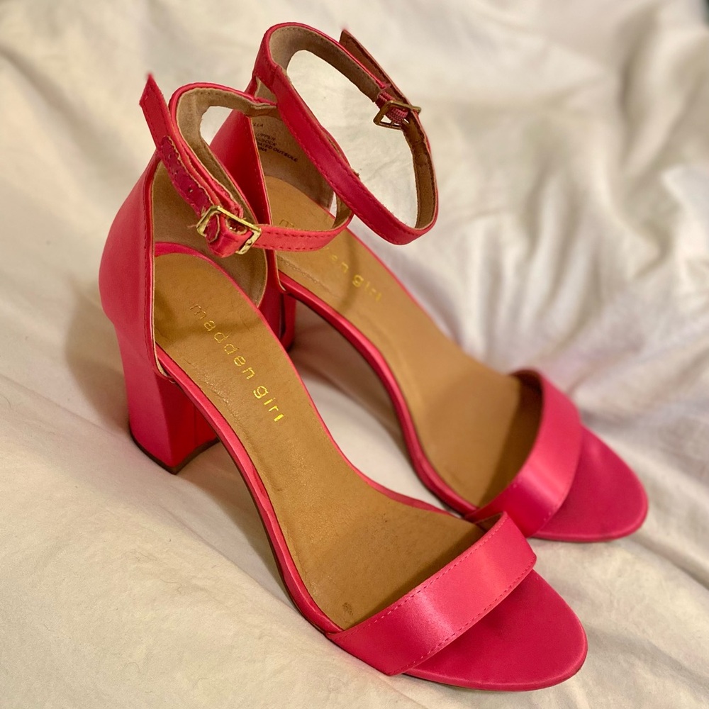 Madden Girl Satin Pink Heels, Size 8.5